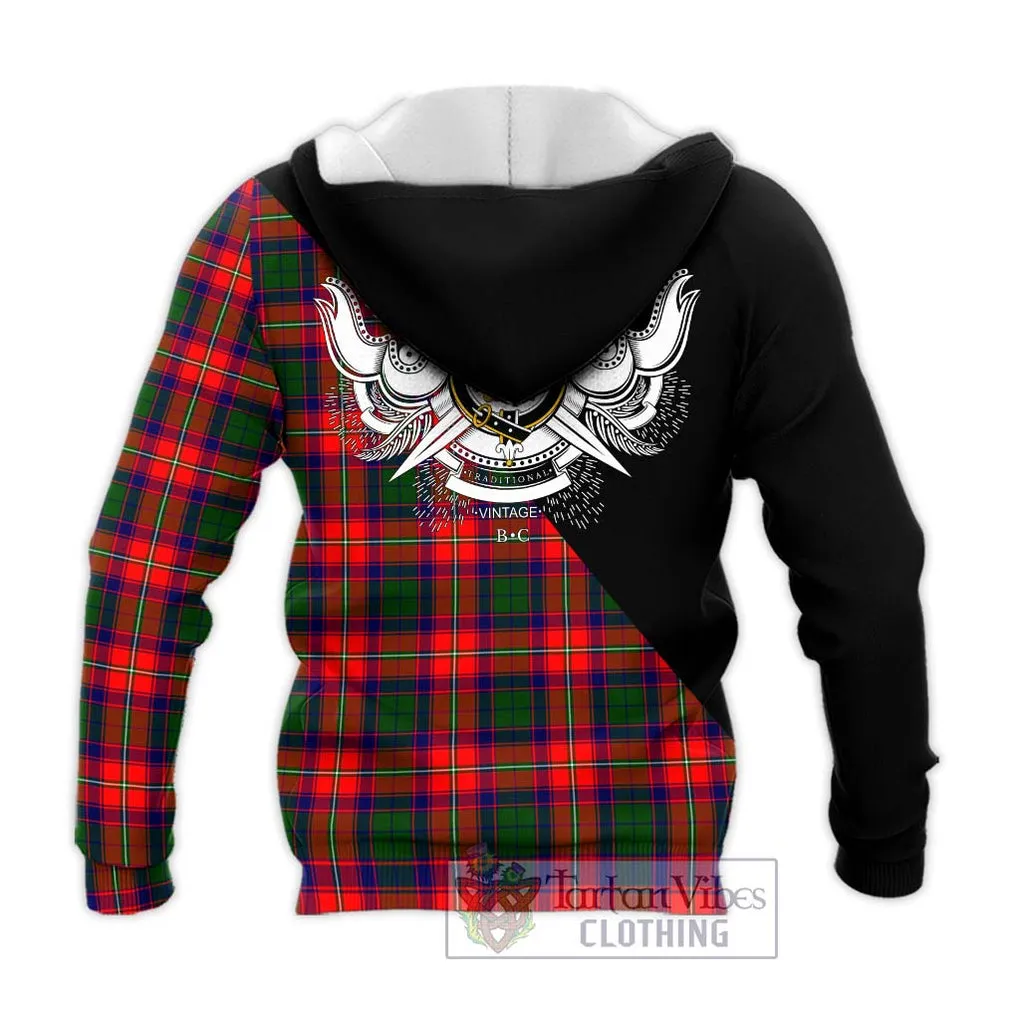 Belshes Tartan Knitted Hoodie with Family Crest and Military Logo Style