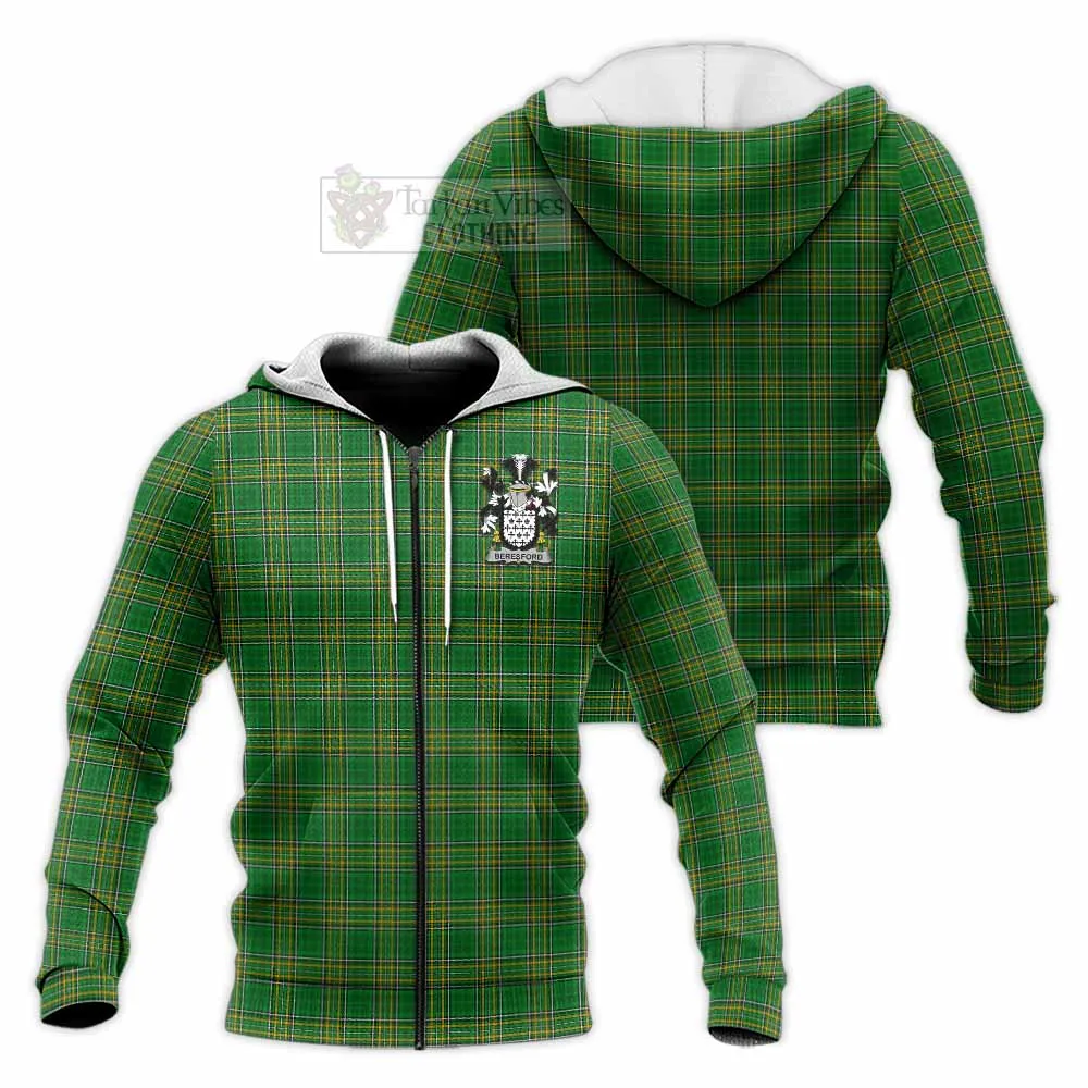 Beresford Irish Clan Tartan Knitted Hoodie with Coat of Arms