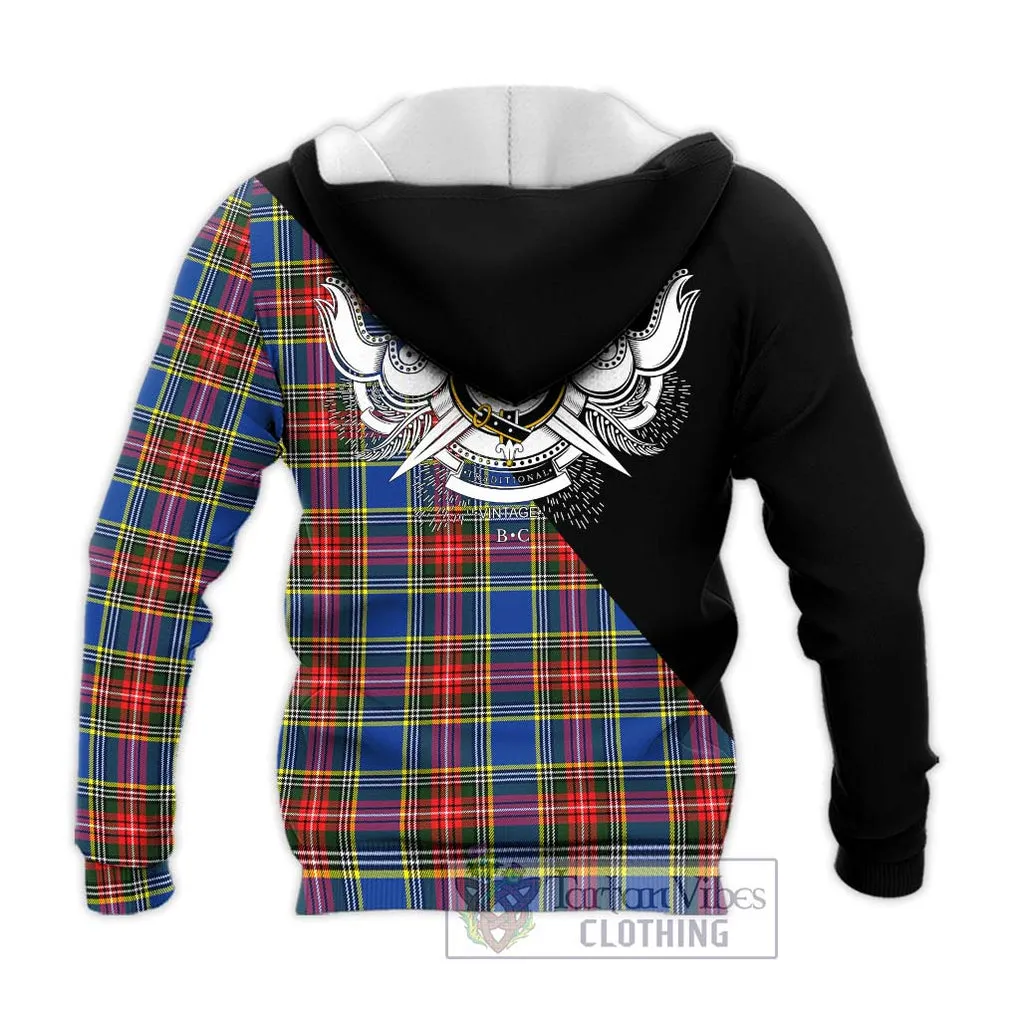 Bethune Tartan Knitted Hoodie with Family Crest and Military Logo Style