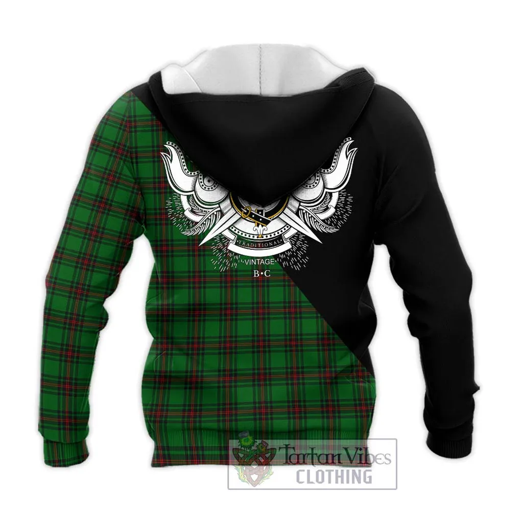 Beveridge Tartan Knitted Hoodie with Family Crest and Military Logo Style