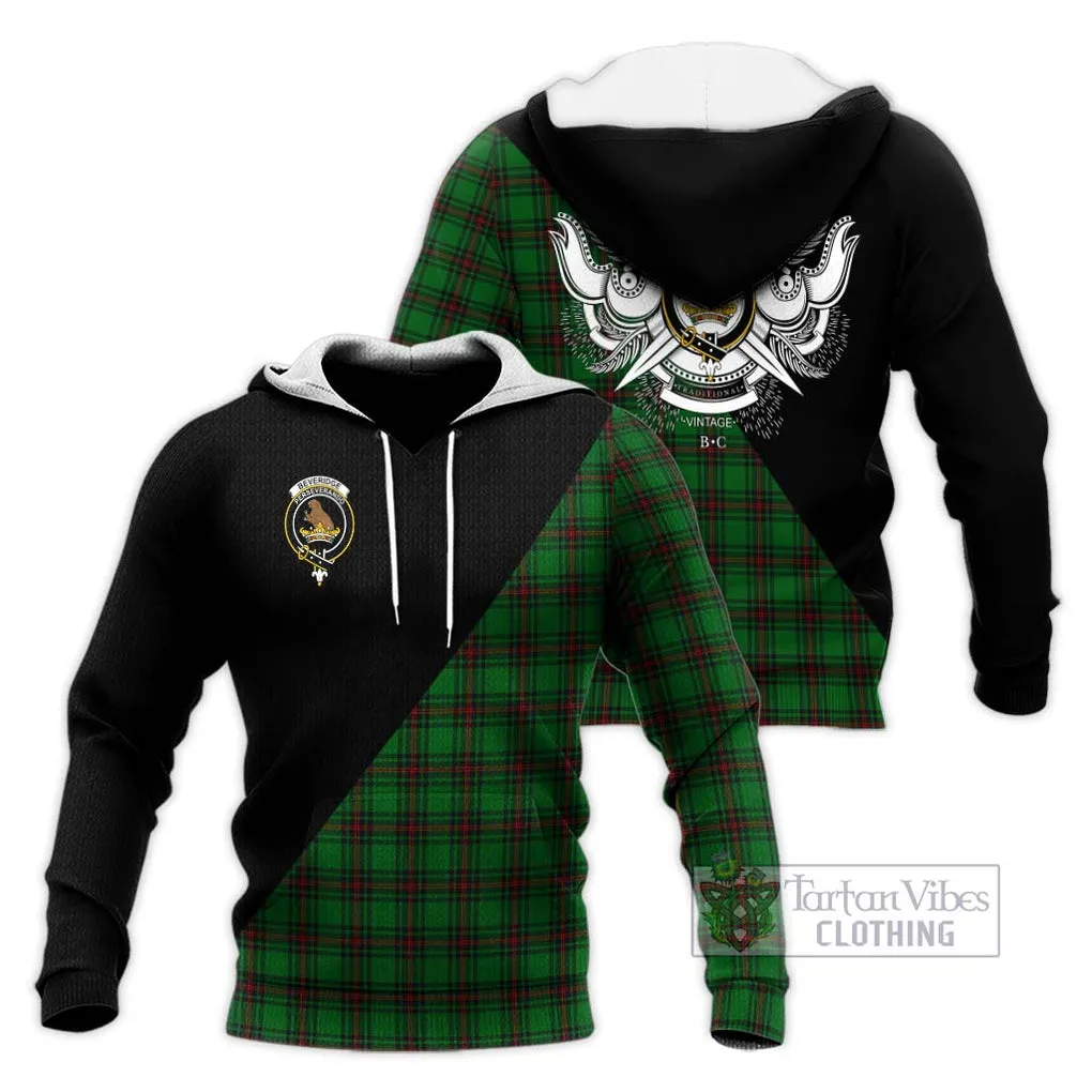 Beveridge Tartan Knitted Hoodie with Family Crest and Military Logo Style