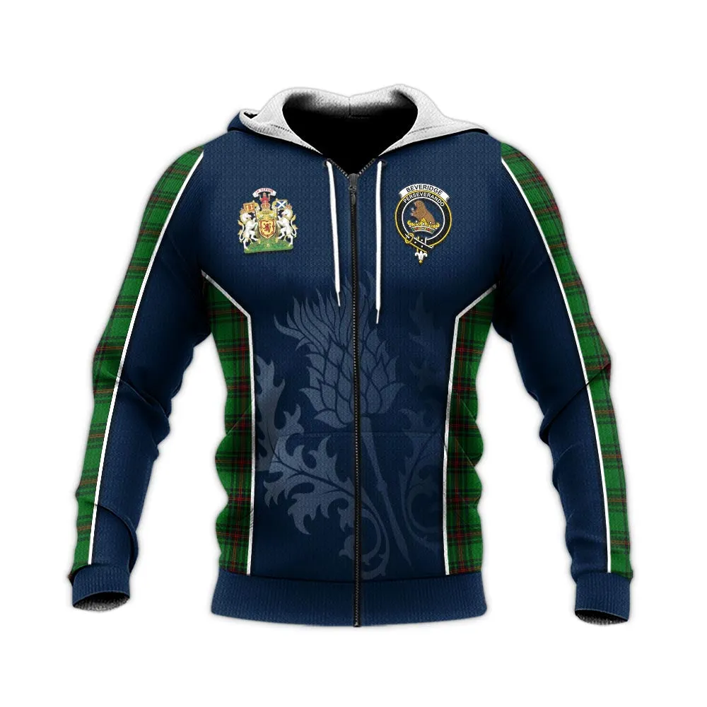 Beveridge Tartan Knitted Hoodie with Family Crest and Scottish Thistle Vibes Sport Style