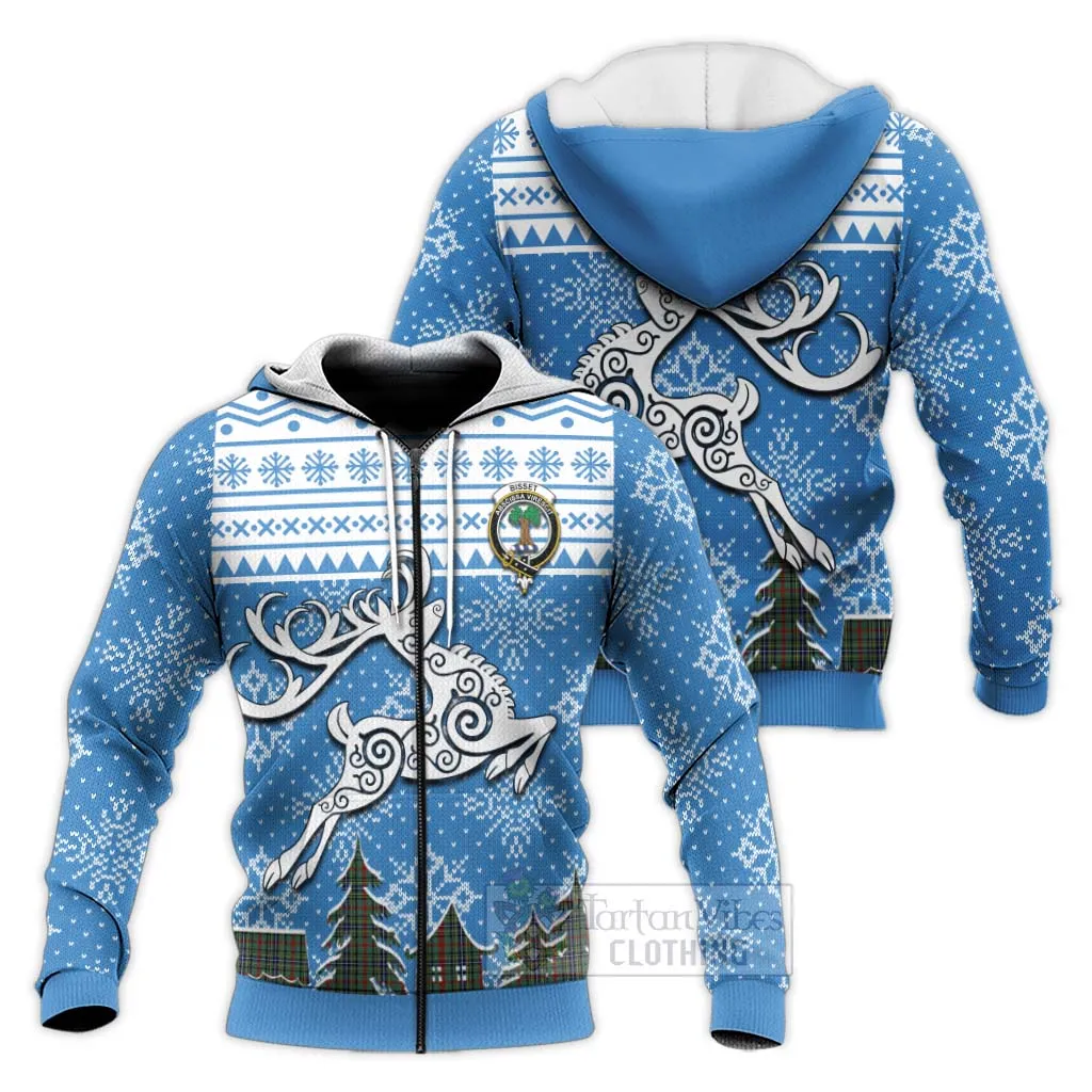 Bisset Clan Christmas Knitted Hoodie Celtic Reindeer Style