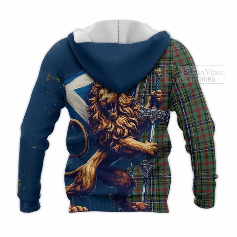 Bisset Tartan Family Crest Knitted Hoodie with Scottish Majestic Lion