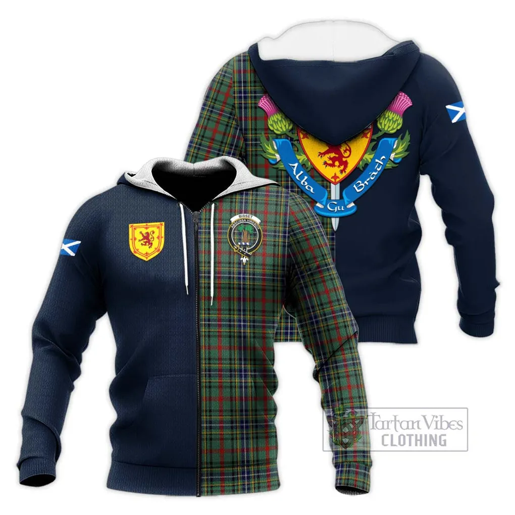 Bisset Tartan Knitted Hoodie Alba with Scottish Lion Royal Arm Half Style