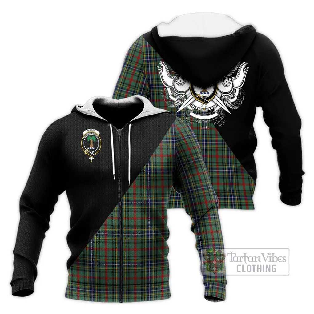 Bisset Tartan Knitted Hoodie with Family Crest and Military Logo Style