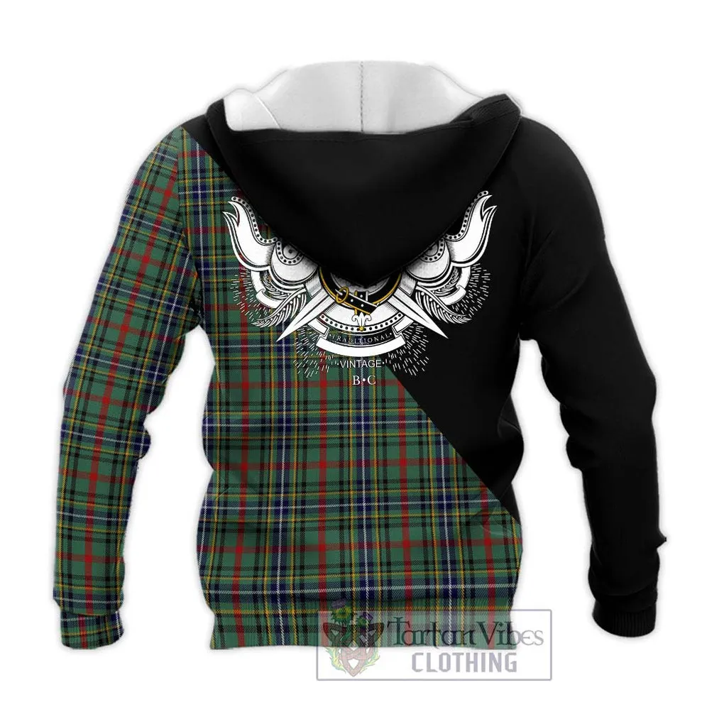 Bisset Tartan Knitted Hoodie with Family Crest and Military Logo Style