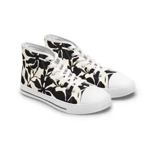 Black Floral Flowers Women's High Top Sneakers