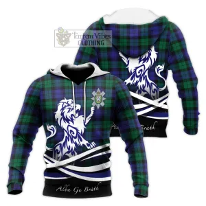 Black Watch Modern Tartan Knitted Hoodie with Alba Gu Brath Regal Lion Emblem