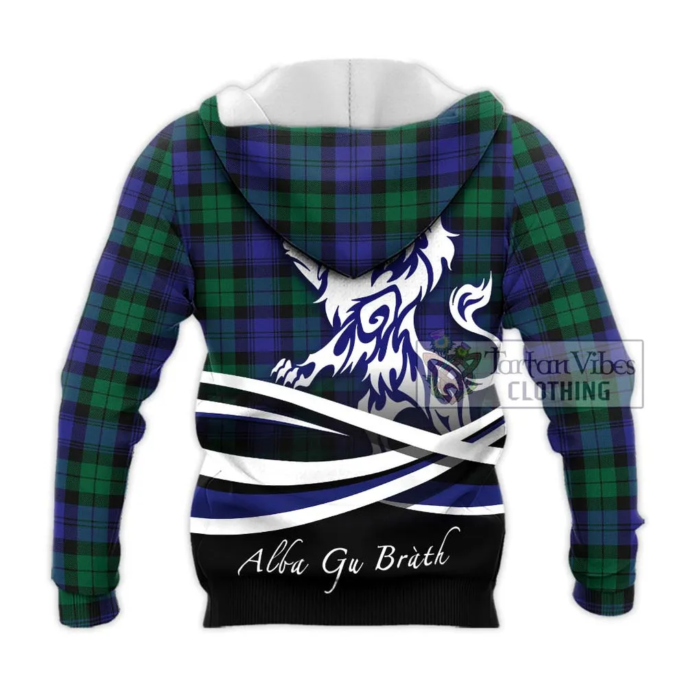 Black Watch Modern Tartan Knitted Hoodie with Alba Gu Brath Regal Lion Emblem