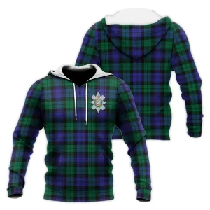 Black Watch Modern Tartan Knitted Hoodie with Family Crest