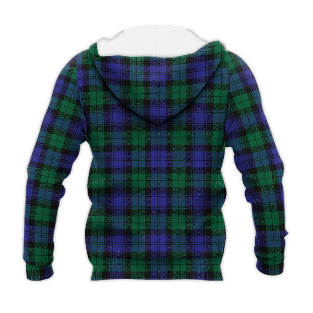 Black Watch Modern Tartan Knitted Hoodie with Family Crest