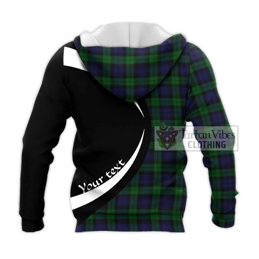 Black Watch Tartan Knitted Hoodie with Family Crest Circle Style