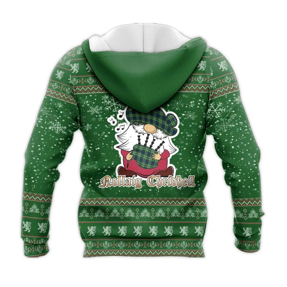 Blackadder Clan Christmas Knitted Hoodie with Funny Gnome Playing Bagpipes