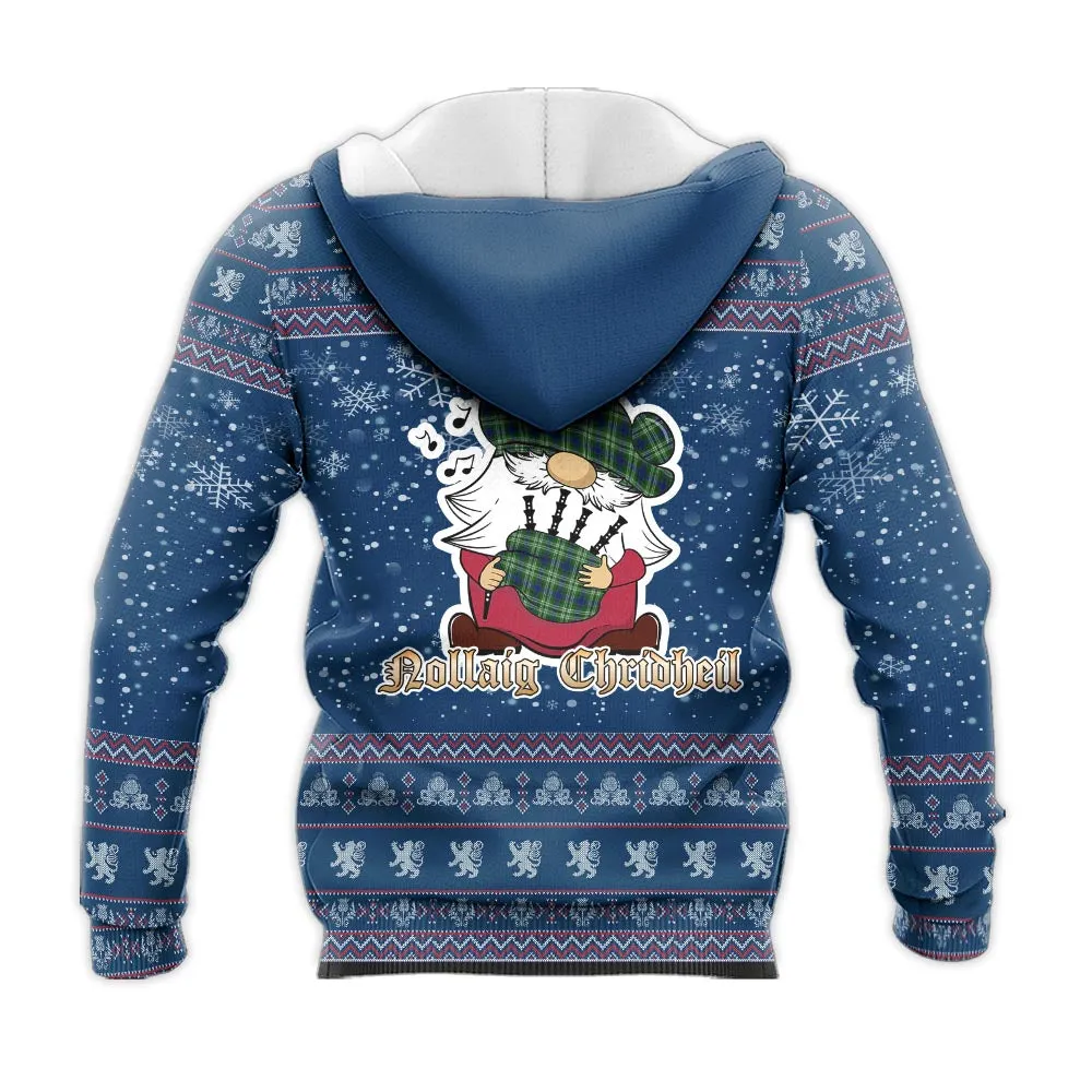 Blackadder Clan Christmas Knitted Hoodie with Funny Gnome Playing Bagpipes