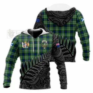 Blackadder Crest Tartan Knitted Hoodie with New Zealand Silver Fern Half Style