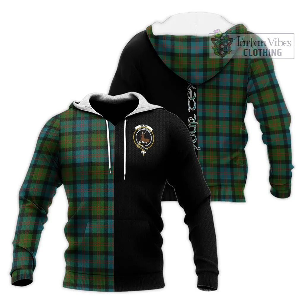 Blair Ancient Tartan Knitted Hoodie with Family Crest and Half Of Me Style