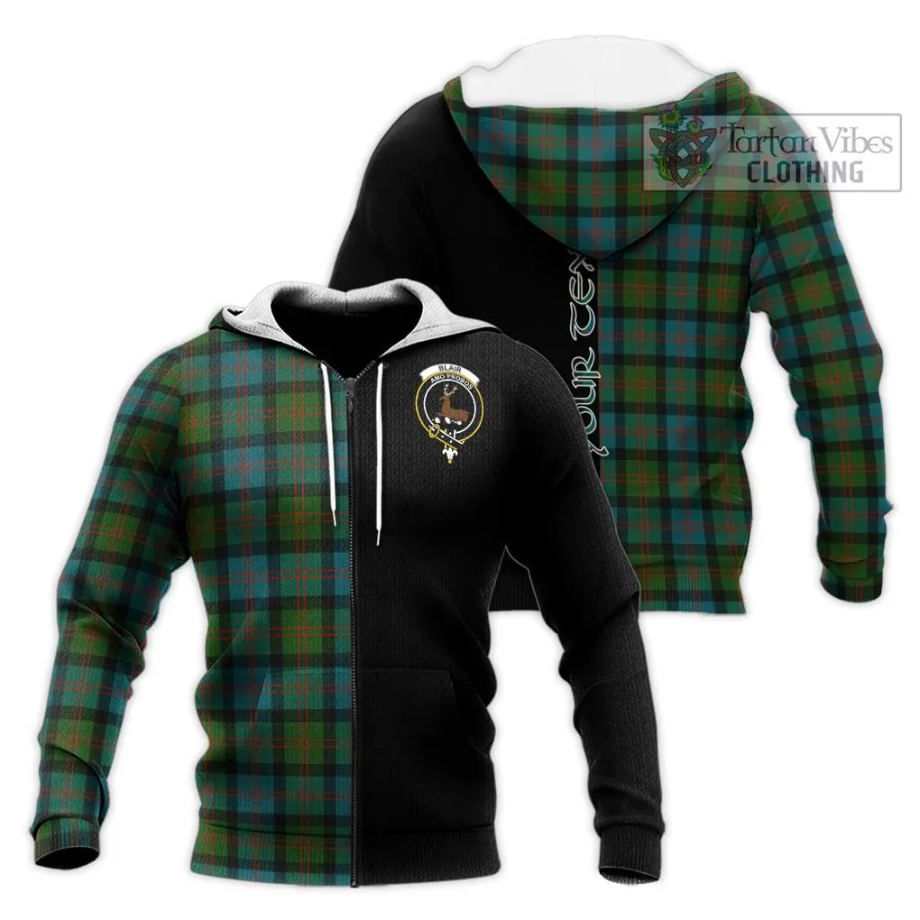 Blair Ancient Tartan Knitted Hoodie with Family Crest and Half Of Me Style