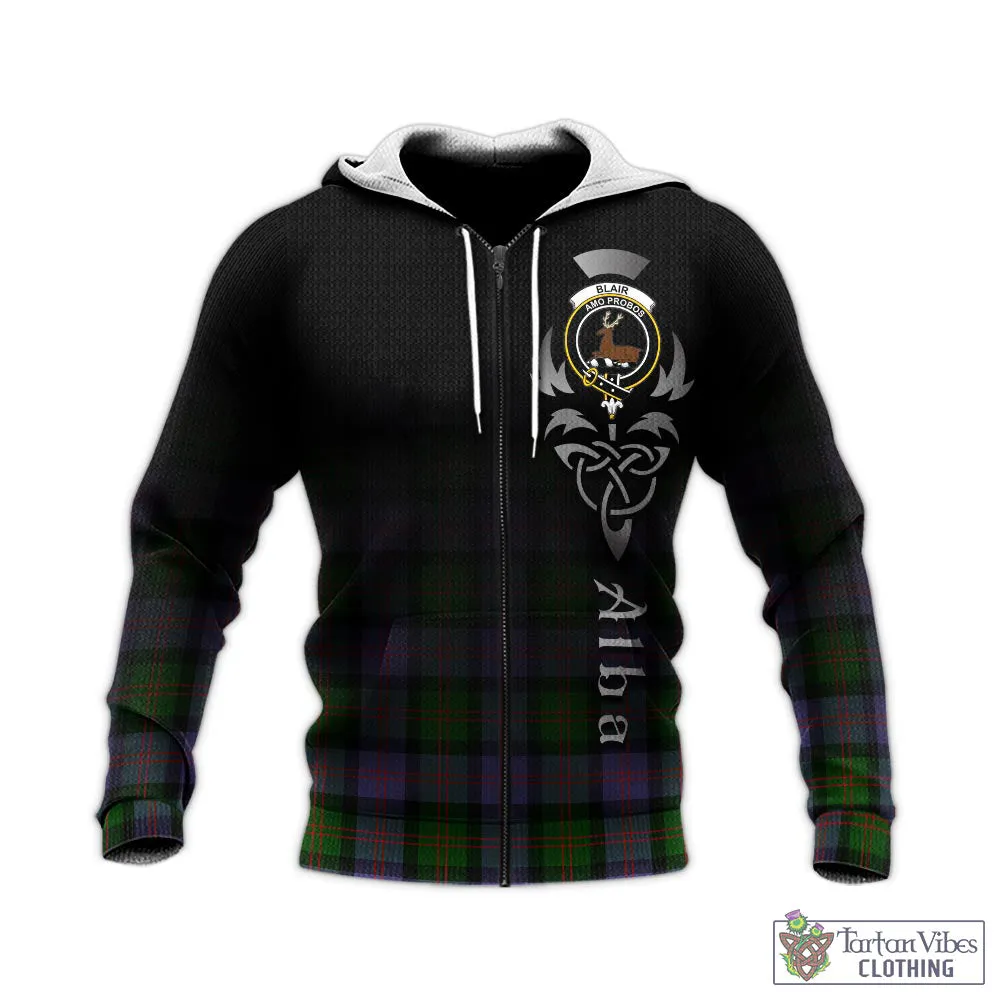 Blair Modern Tartan Knitted Hoodie Featuring Alba Gu Brath Family Crest Celtic Inspired