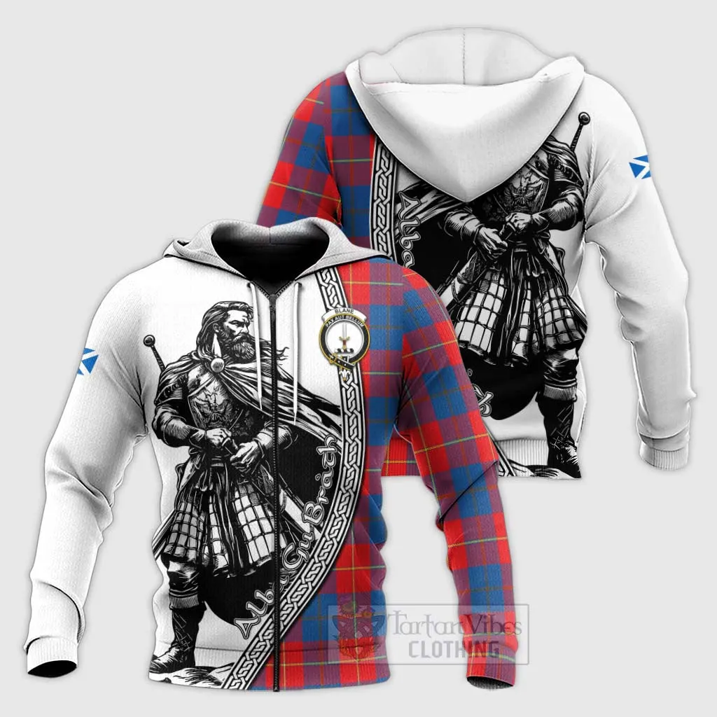 Blane Tartan Clan Crest Knitted Hoodie with Highlander Warrior Celtic Style