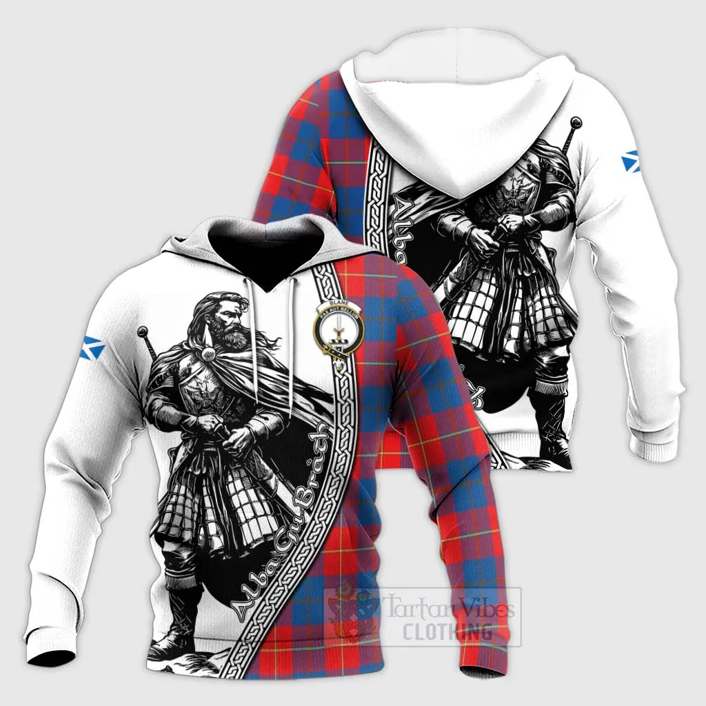 Blane Tartan Clan Crest Knitted Hoodie with Highlander Warrior Celtic Style