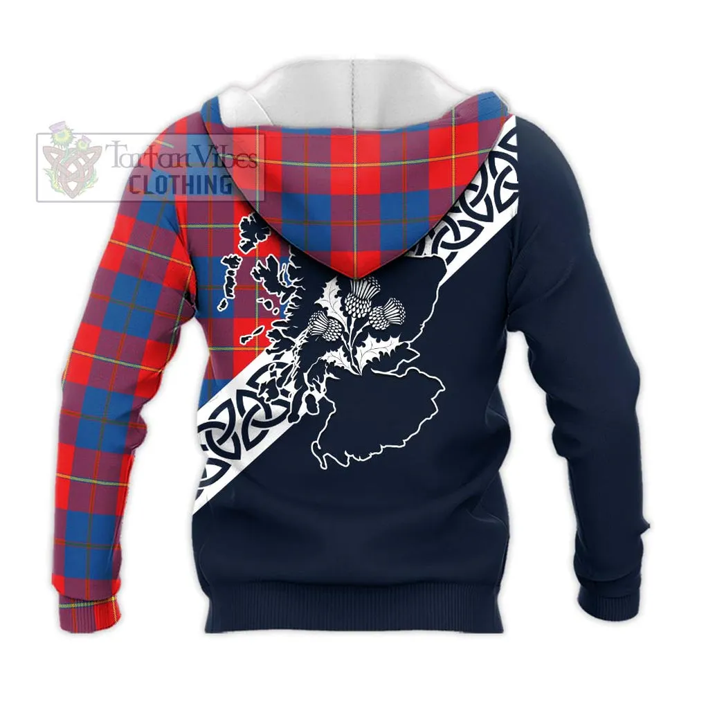 Blane Tartan Knitted Hoodie Featuring Thistle and Scotland Map