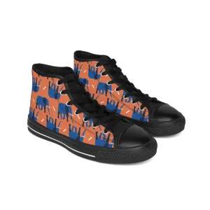 Blue Elephant Orange Background Women's Classic Sneakers