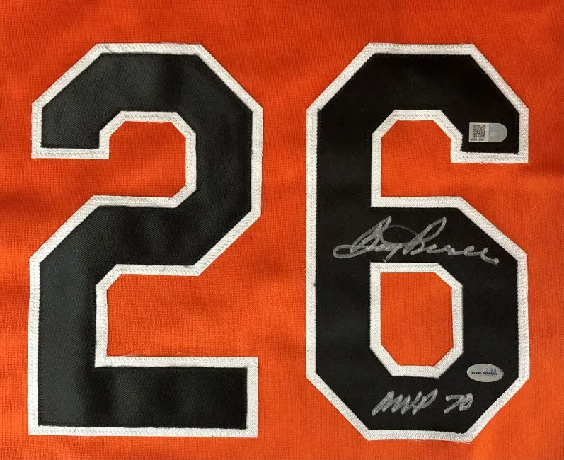 Boog Powell Baltimore Signed Orange Baseball Jersey MVP 70 Insc Sports Integrity