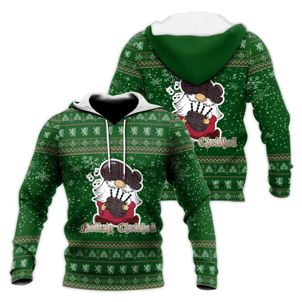 Borthwick Clan Christmas Knitted Hoodie with Funny Gnome Playing Bagpipes