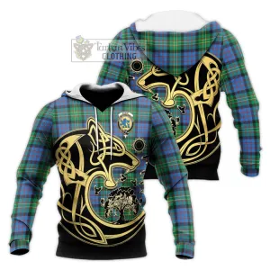 Bowie Ancient Tartan Knitted Hoodie with Family Crest Celtic Wolf Style