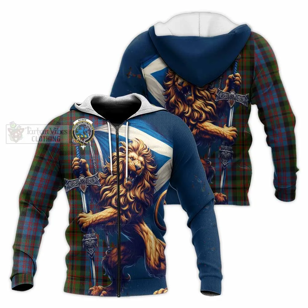 Bowie Tartan Family Crest Knitted Hoodie with Scottish Majestic Lion