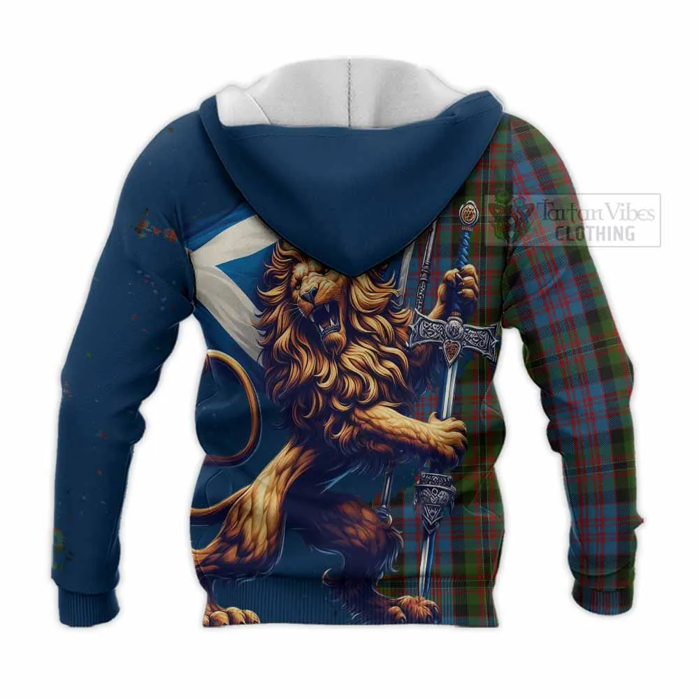 Bowie Tartan Family Crest Knitted Hoodie with Scottish Majestic Lion