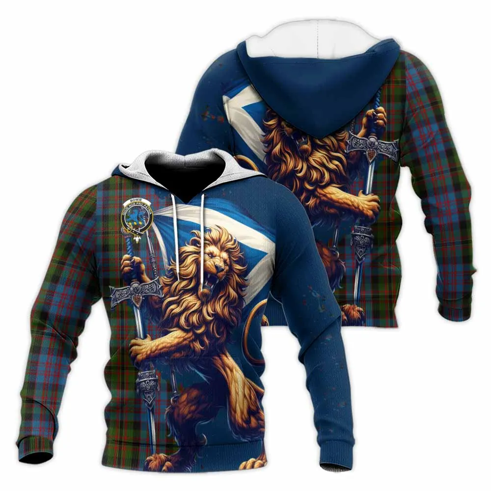 Bowie Tartan Family Crest Knitted Hoodie with Scottish Majestic Lion