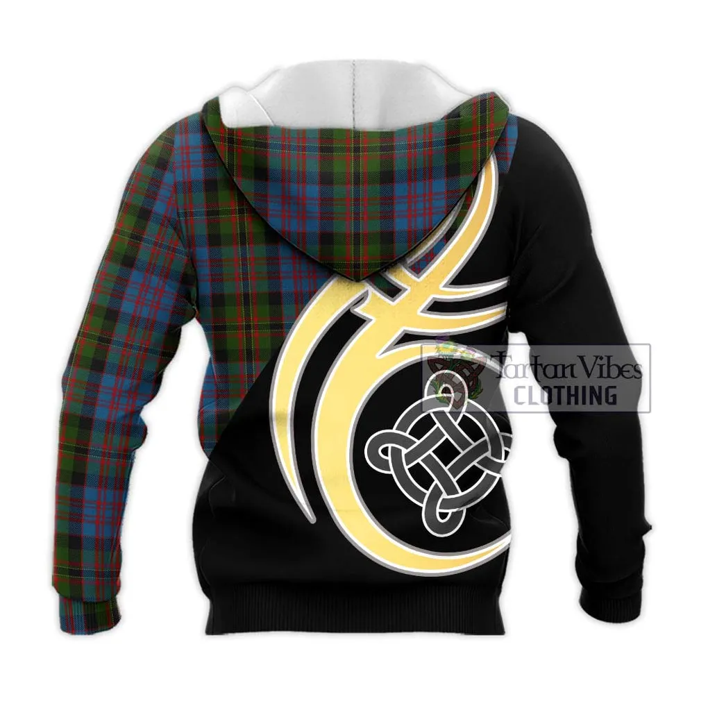 Bowie Tartan Knitted Hoodie with Family Crest and Celtic Symbol Style