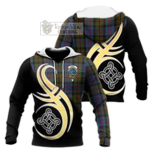 Bowie Tartan Knitted Hoodie with Family Crest and Celtic Symbol Style