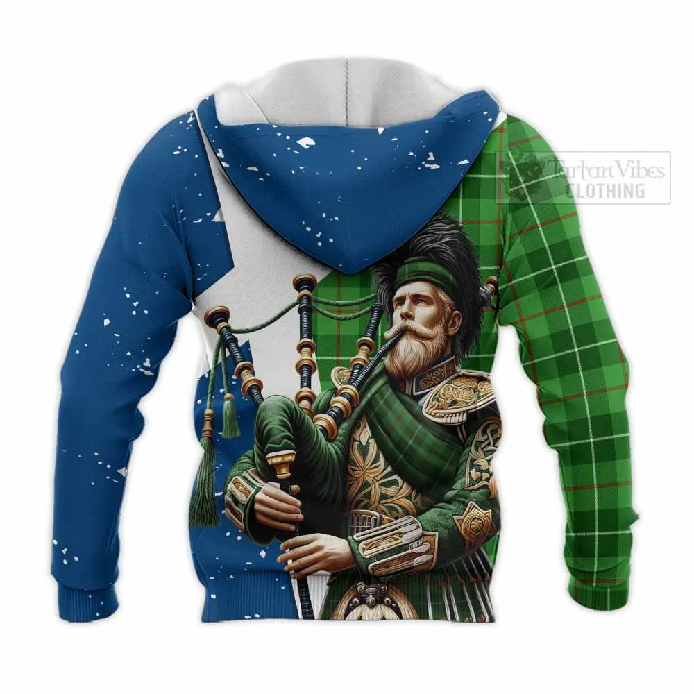 Boyle Tartan Knitted Hoodie with Family Crest Scottish Bagpiper Vibes