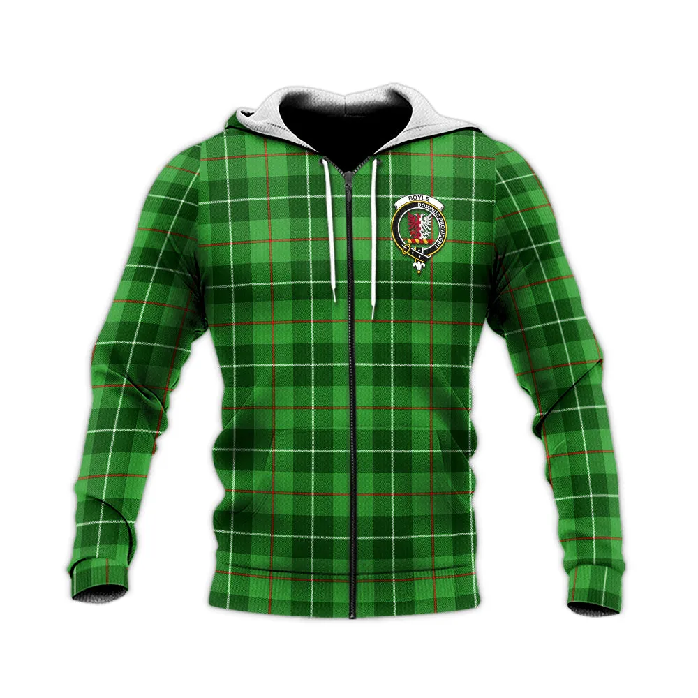 Boyle Tartan Knitted Hoodie with Family Crest