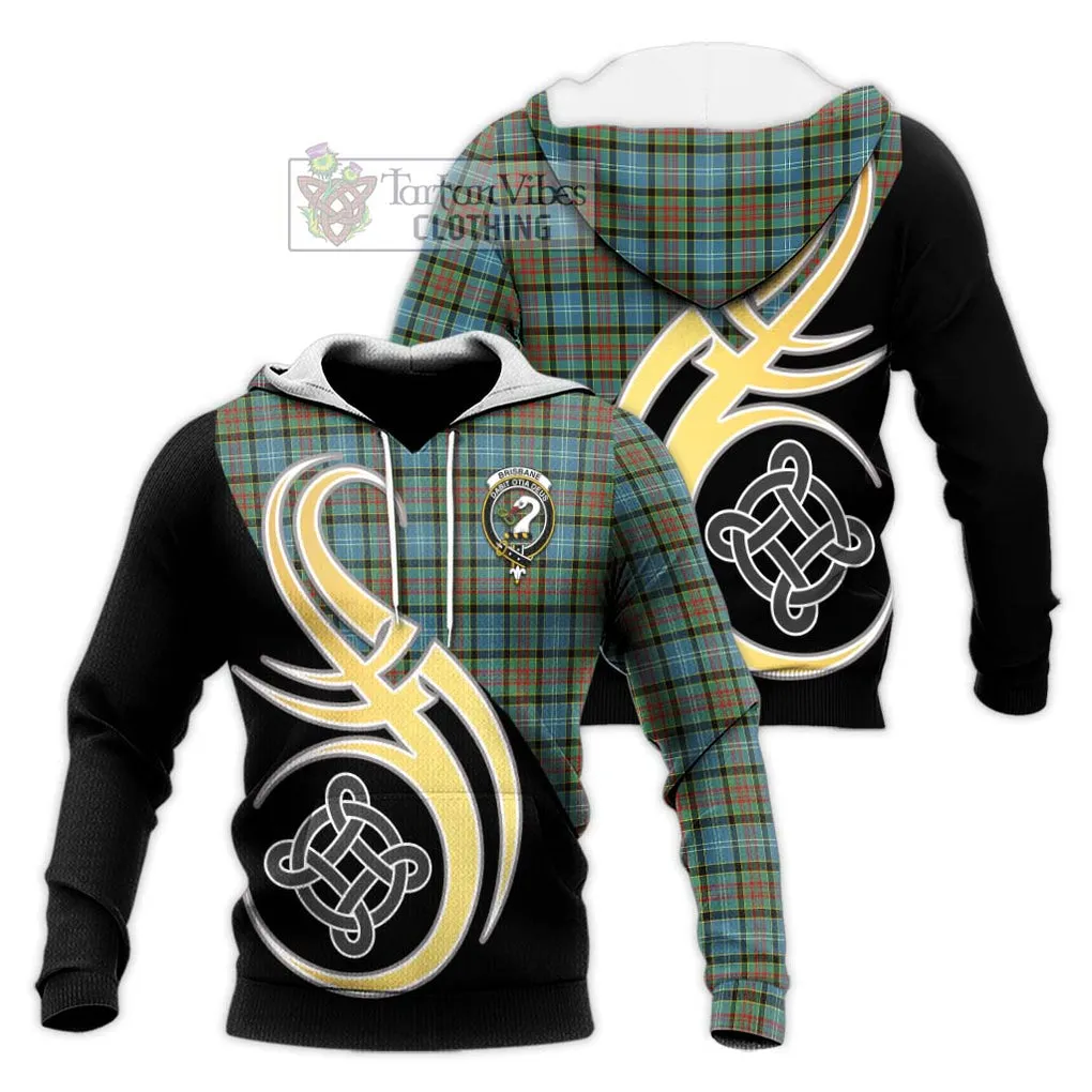 Brisbane Tartan Knitted Hoodie with Family Crest and Celtic Symbol Style