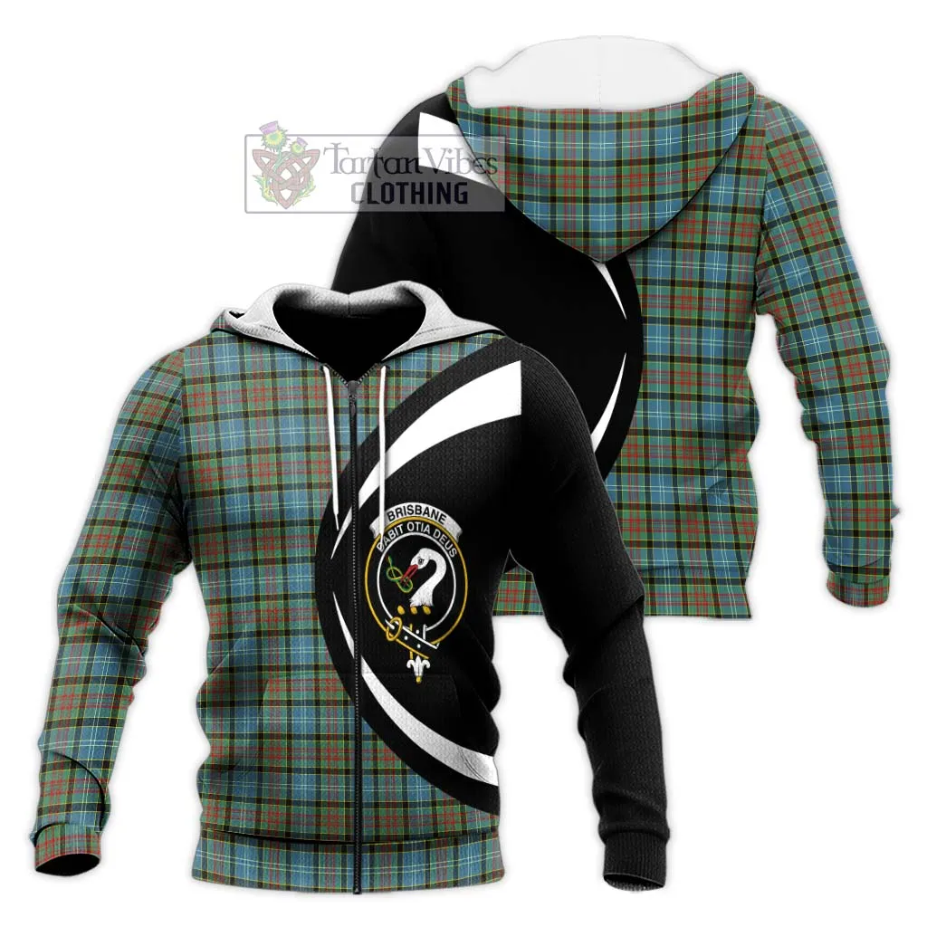 Brisbane Tartan Knitted Hoodie with Family Crest Circle Style