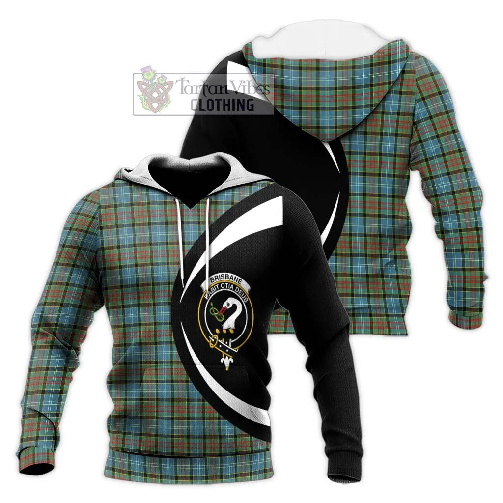 Brisbane Tartan Knitted Hoodie with Family Crest Circle Style