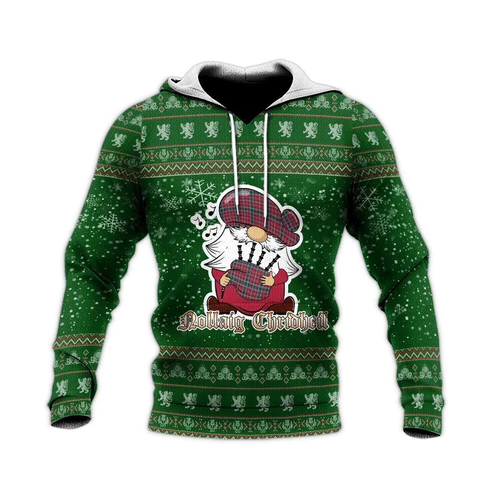 British Columbia Province Canada Clan Christmas Knitted Hoodie with Funny Gnome Playing Bagpipes