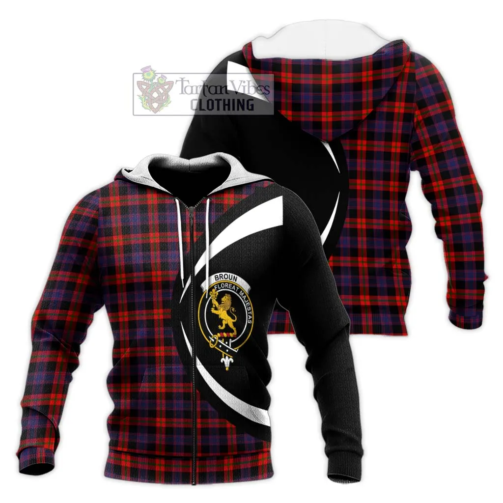 Broun Modern Tartan Knitted Hoodie with Family Crest Circle Style