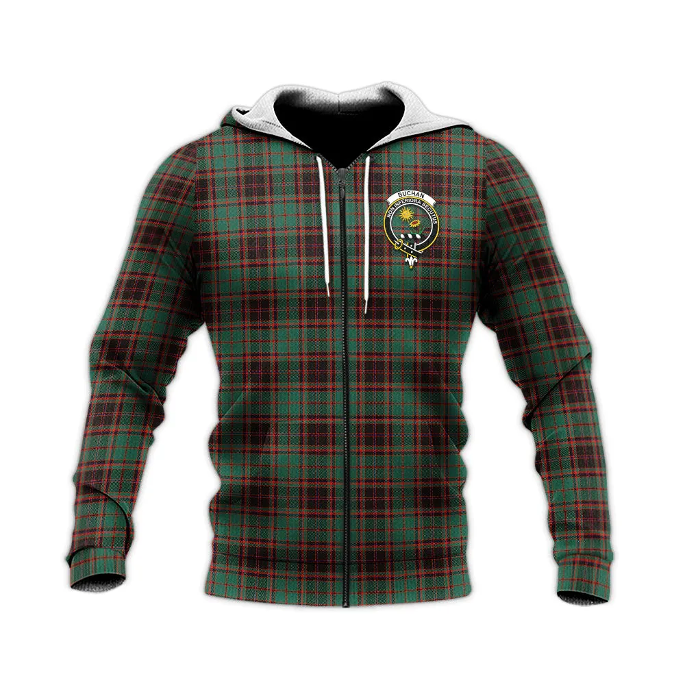 Buchan Ancient Tartan Knitted Hoodie with Family Crest