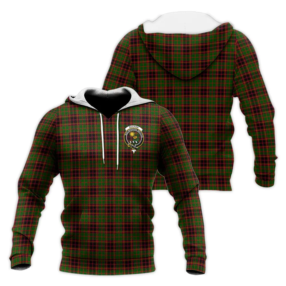 Buchan Tartan Knitted Hoodie with Family Crest