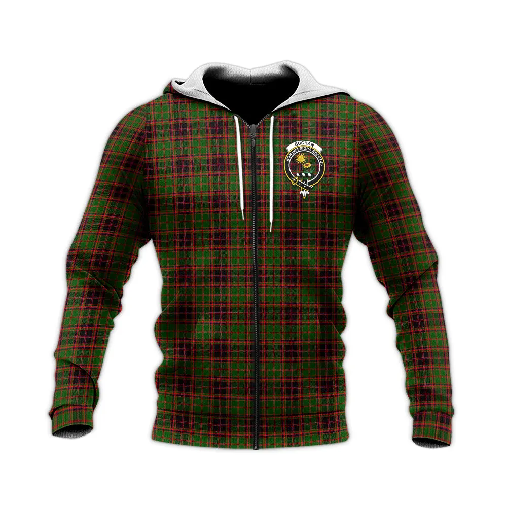 Buchan Tartan Knitted Hoodie with Family Crest