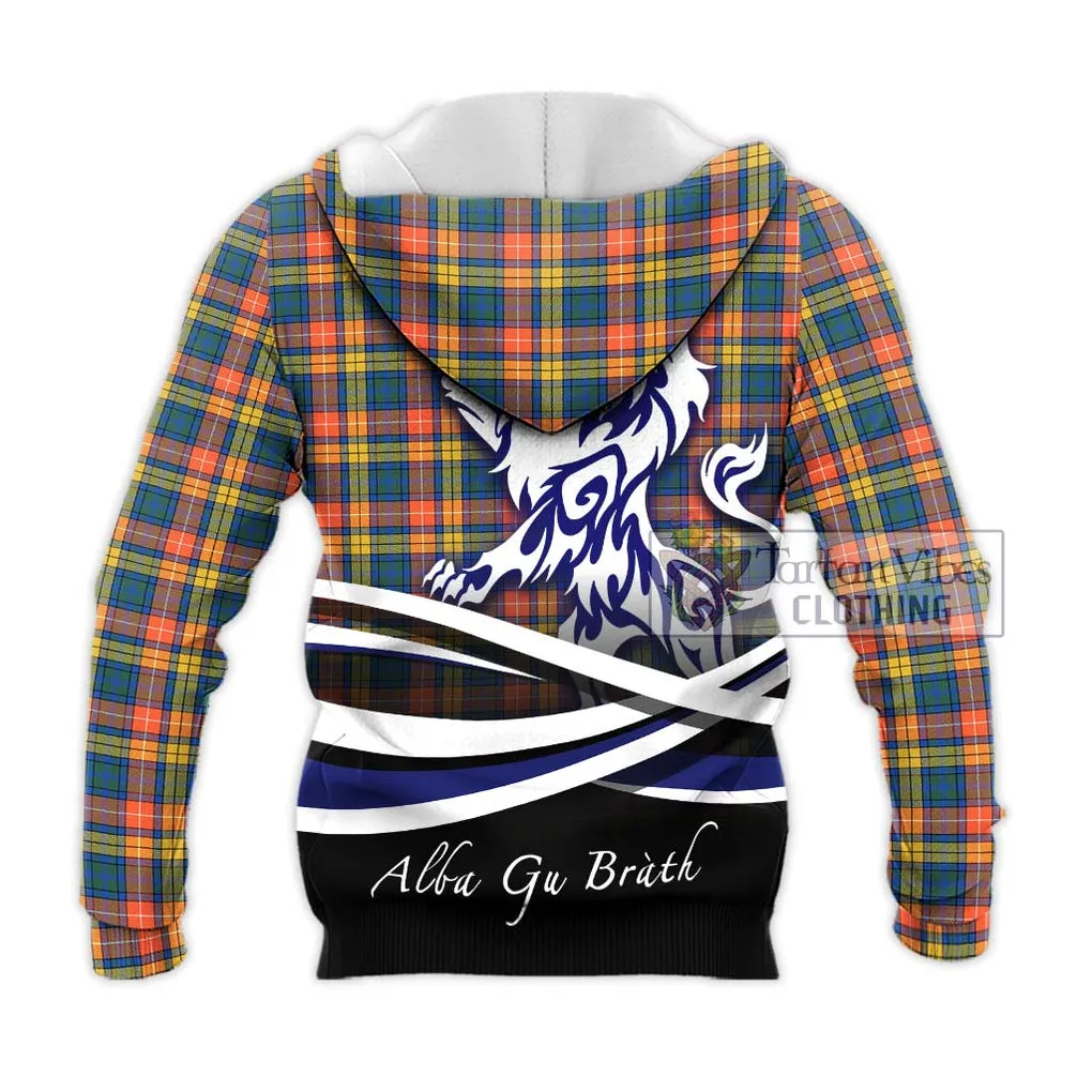 Buchanan Ancient Tartan Knitted Hoodie with Alba Gu Brath Regal Lion Emblem