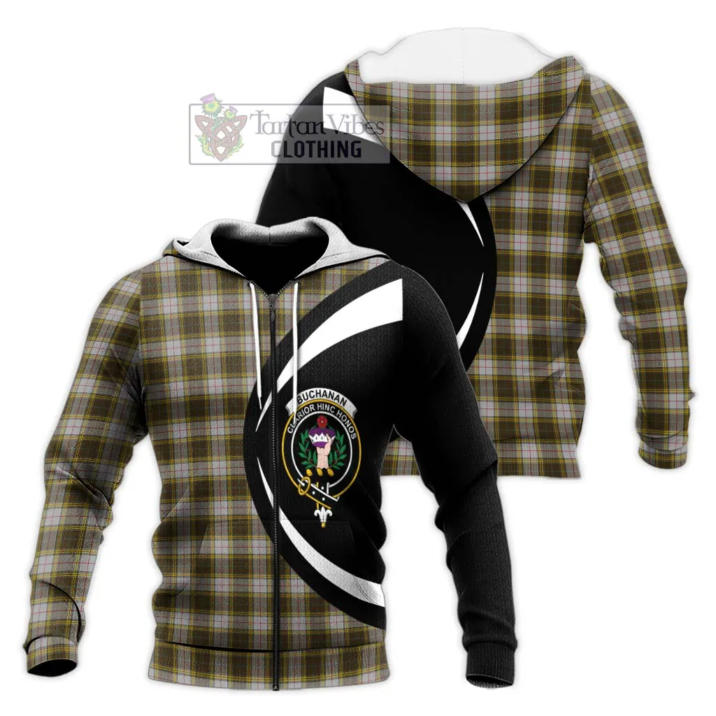 Buchanan Dress Tartan Knitted Hoodie with Family Crest Circle Style