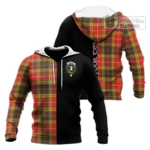 Buchanan Old Set Weathered Tartan Knitted Hoodie with Family Crest and Half Of Me Style