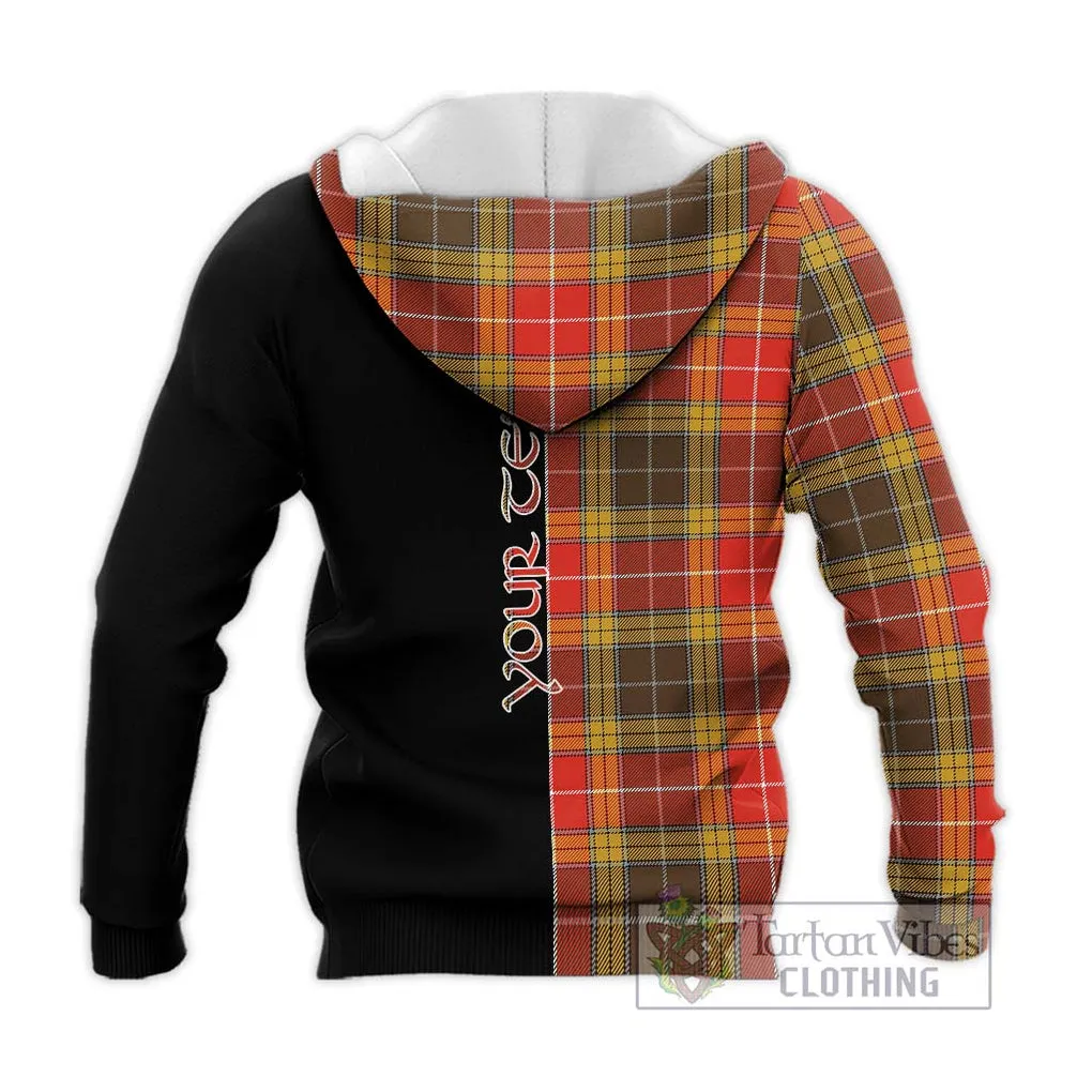 Buchanan Old Set Weathered Tartan Knitted Hoodie with Family Crest and Half Of Me Style