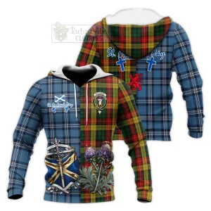 Buchanan Tartan Knitted Hoodie Happy St. Andrew's Day Half Tartan Style